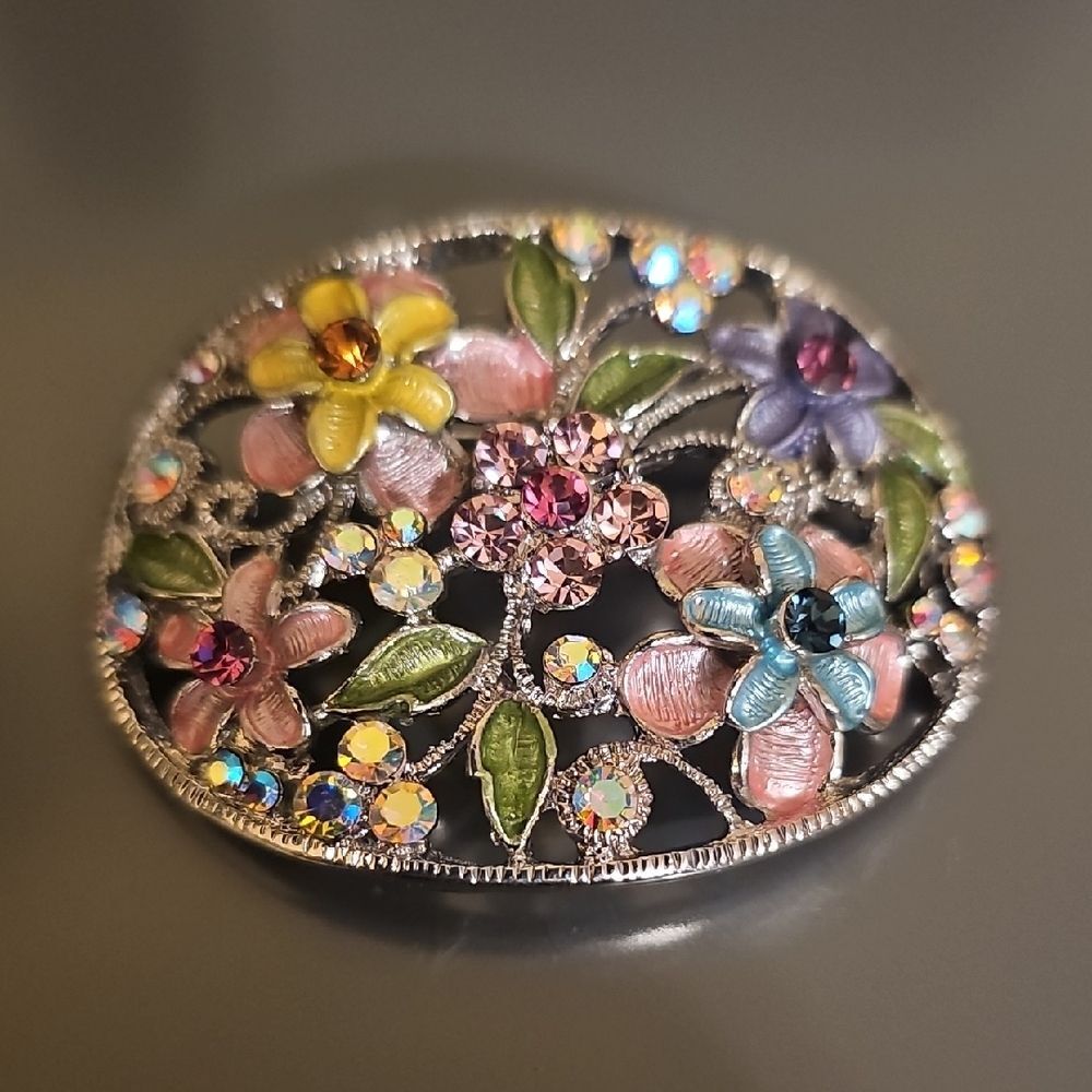 New Floral Multicolor Silver Brooch Pin